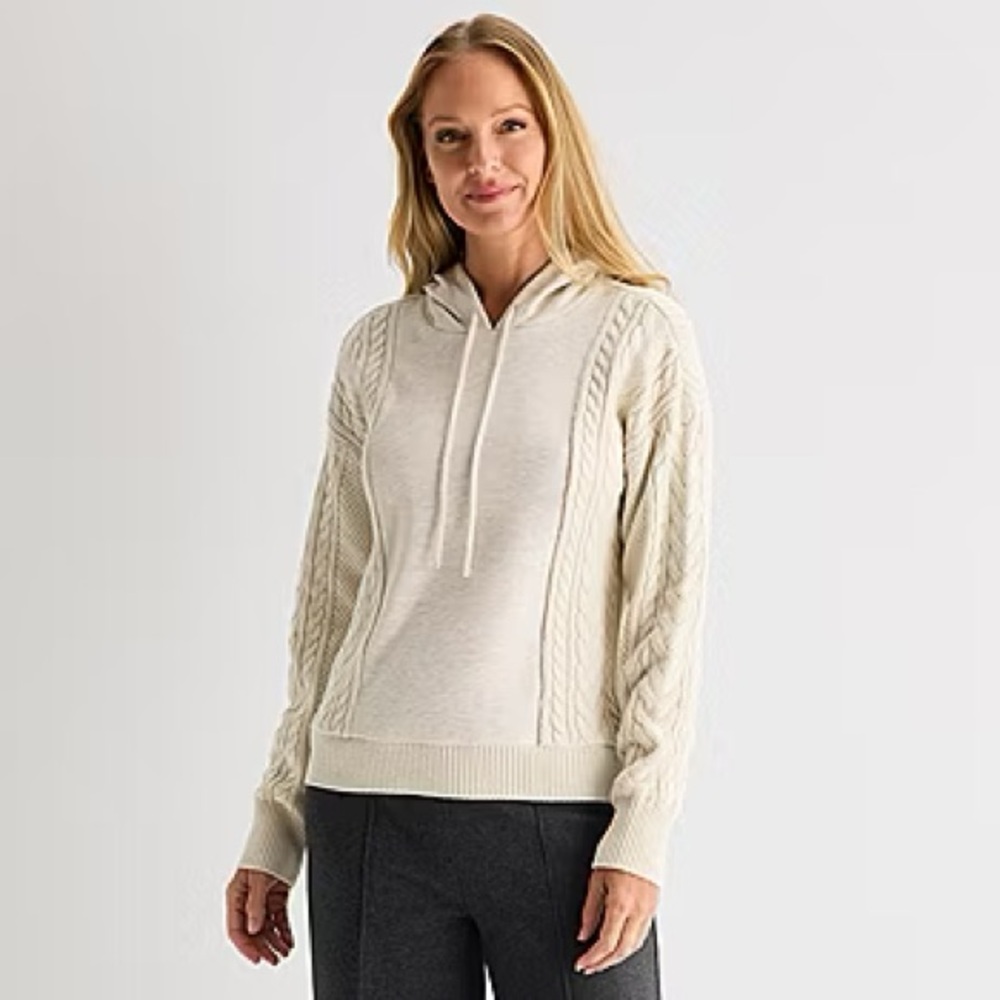 Liz Claiborne Cream Knit Hooded Sweater